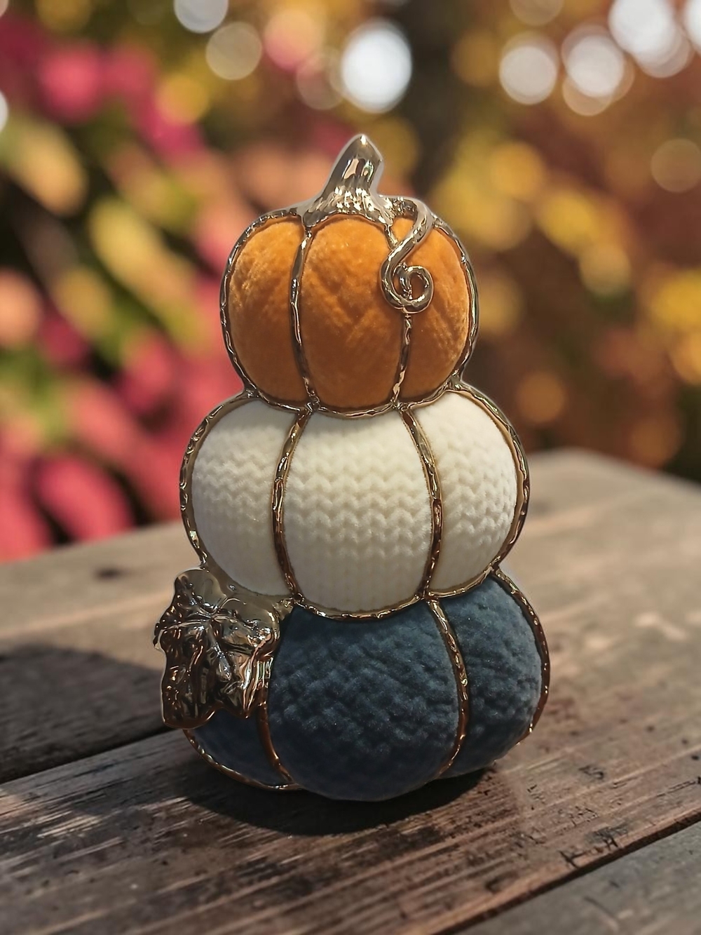 Stacked Decorative Pumpkins - Orange, Cream & Blue Wallflower